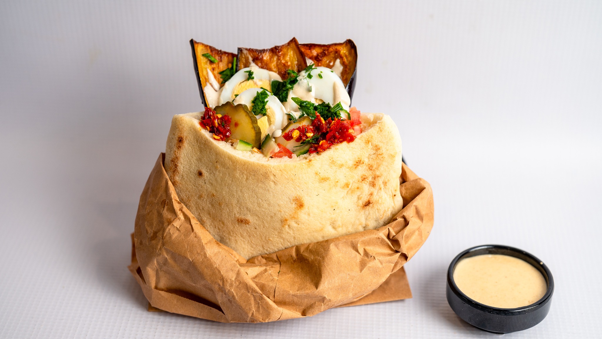 Sabich pita with eggplant and egg